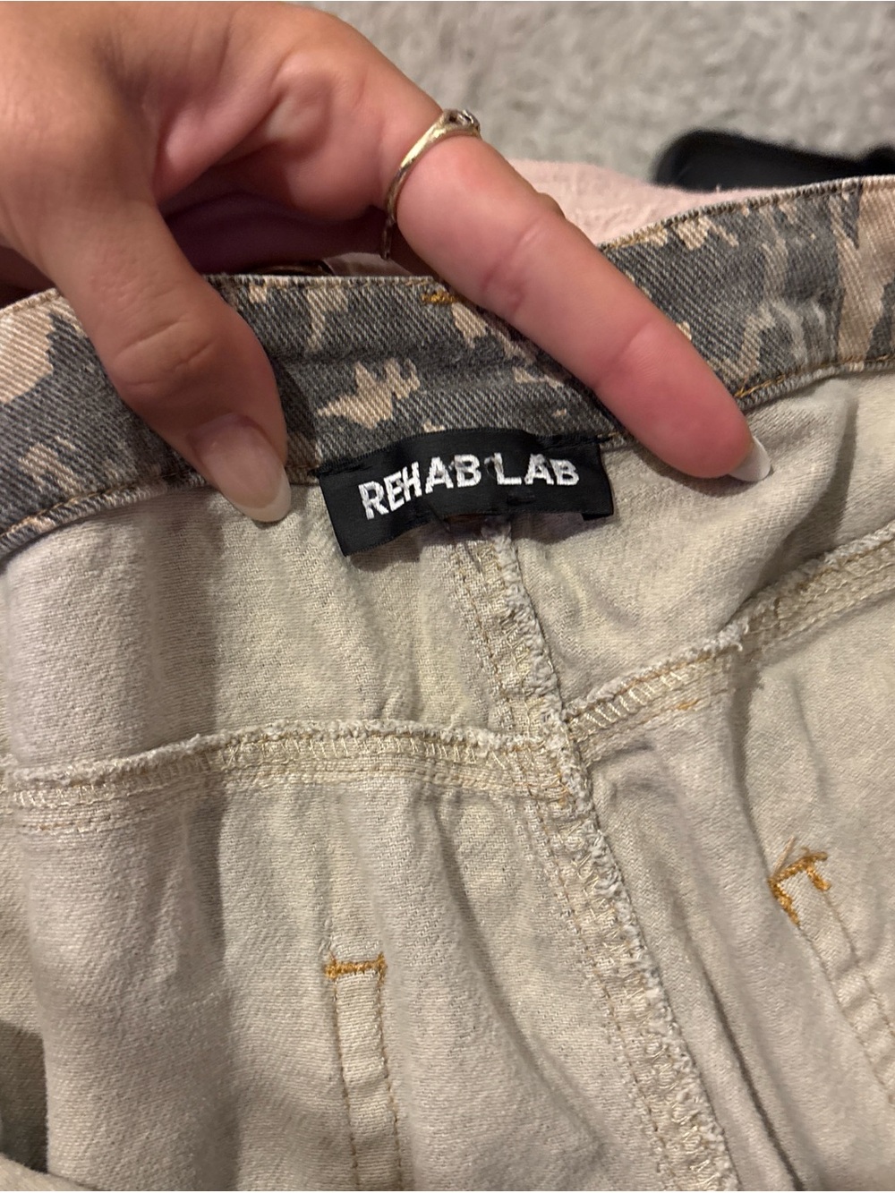 Rehab Lab Beige and Olive Camo Cargo Pants - Picture 3 of 4